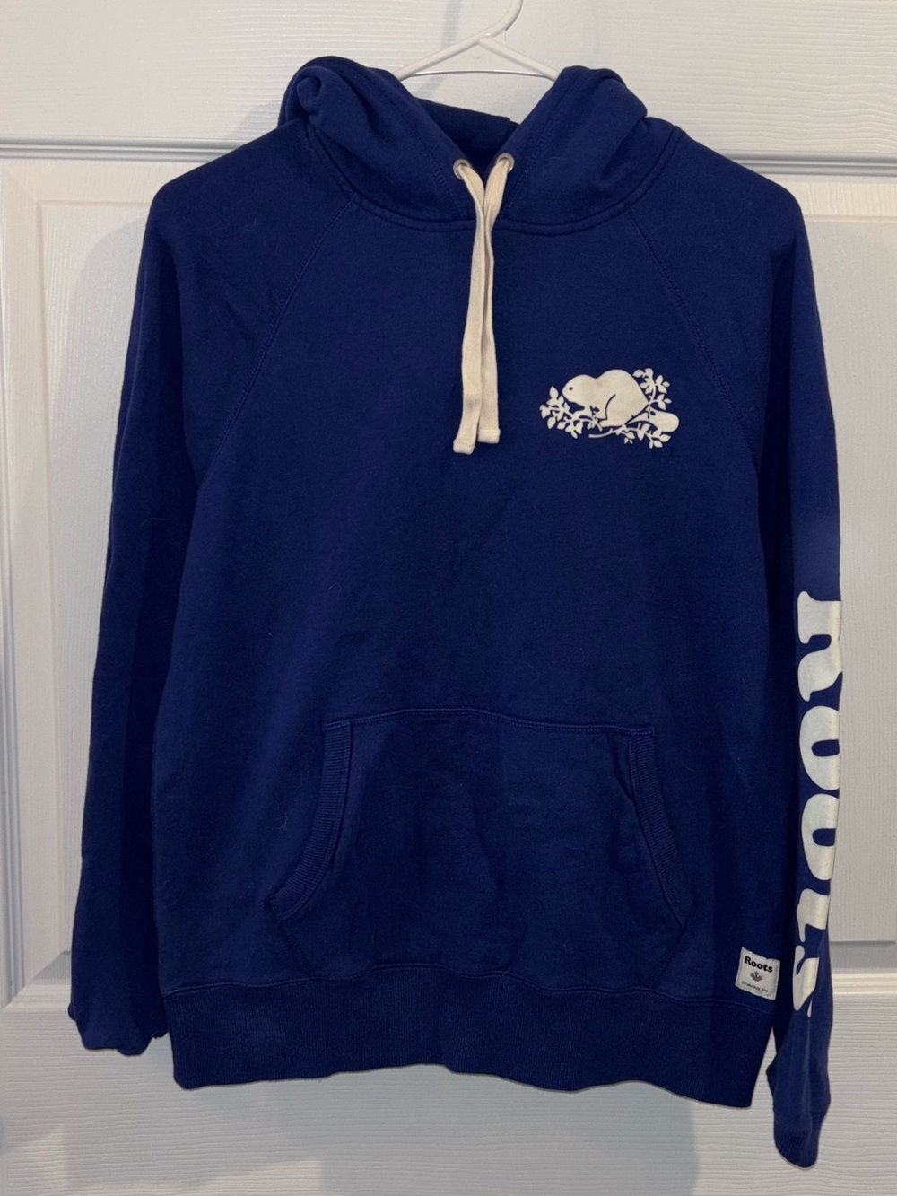Roots Men's Blue Beaver Hooded Sweatshirt with White Logo sz S Hoodie